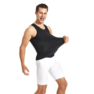 Camiseta de compresión deportiva para hombres, chaleco <span class=keywords><strong>moldeador</strong></span> de cuerpo con sensación fresca, reafirmante de barriga de tiburón, para ocultar ginecomastia - Product Image 3