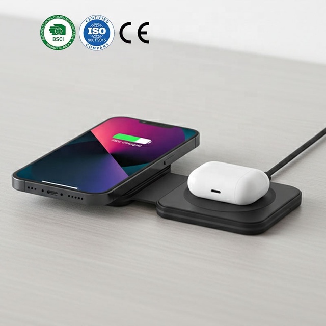 Desktop Foldable ABS 2 in 1 Portable Wireless Charging Pad Phone Charger for iphone 17 16 15 14 Pro/Max