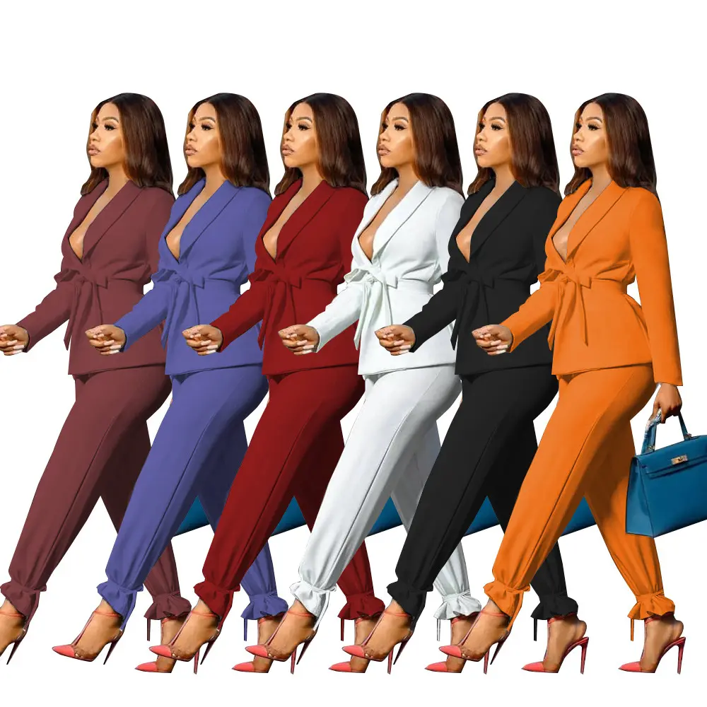 P80398 Manufacturers Wholesale Minimalist Style Temperament Fashion Slim Women Formal Suit Blazer Pants Set For Woman