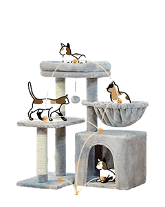 Pohon kucing abu-abu besar Modern kayu asli dengan boneka dan Sisal realistis menara mebel mainan hewan peliharaan untuk kucing - Product Image 6