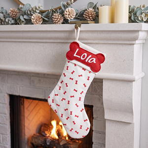 Red Bone Print Pet Christmas Stocking Personalized <b>Dog</b> Name Xmas <b>Sock</b> for Fireplace Mantel Decor - Product Image 2