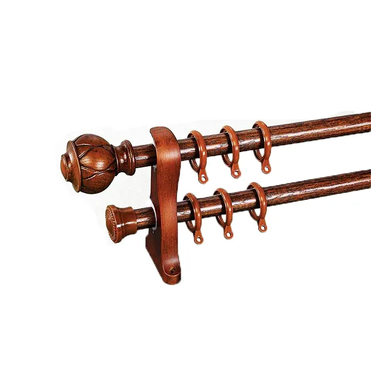 Manufacturer High Quality wooden curtain poles and accessories Double wood curtain rods