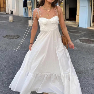 Vestido de Primavera <span class=keywords><strong>para</strong></span> Mujer, Elegante, Color Sólido, Cintura Alta, Sexy, con Tirantes, Estilo Swing - Product Image 4