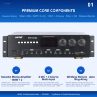Amplificateur de mixage KTV actif professionnel HKNC 150W 2 8ohm en métal avec 3 entrées micro, 4 entrées source et sortie audio haute résolution