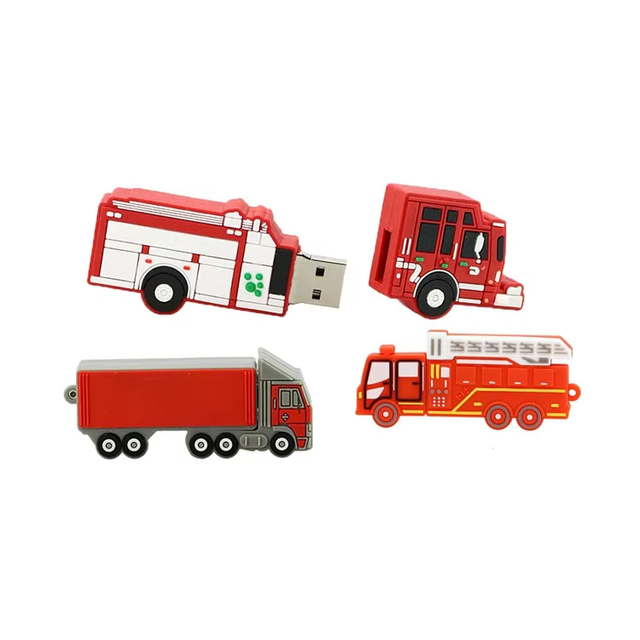 Cartoon Truck USB Flash Drive 2.0 4GB 2GB 1GB Fire Engine Pen Drive 3.0 32gb 8GB 16GB Memory Stick Firefighting Gift USB Disk