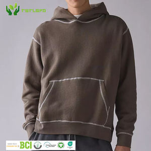 Sweat-shirt à capuche brodé style workwear pour homme, en coton biologique recyclé GRS, écologique, robuste, avec poche kangourou, coupe oversize - Product Image 1
