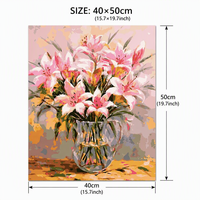 Kit de peinture par numéros sans cadre en acrylique 40x50cm, fleurs de lys roses, toile DIY pour décoration murale de la maison