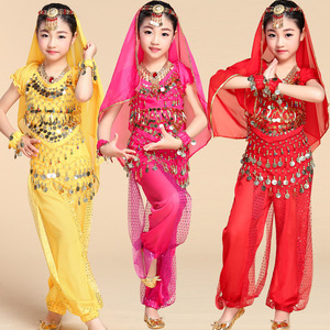 Jh184 baile indio Bollywood nuevo traje de actuación para niños 6PCS Jasmine Princess pantalones de pierna ancha traje de danza del vientre femenino - Product Image 1