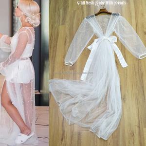 Abito romantico <span class=keywords><strong>Sexy</strong></span> personalizzato in raso da donna lungo Tulle maglia di pizzo con perle per la festa nuziale sposa sposa damigella d'onore del mattino Gowm - Product Image 1