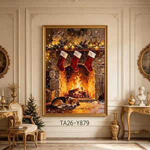 Juego de 2 Cuadros Decorativos de Lona con Luces LED Navideñas Vintage, Diseño de Niños Construyendo un Muñeco de Nieve y Santa Claus, Decoración Rústica para las Fiestas - Product Image 5