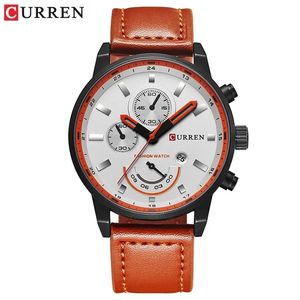 CURREN jam tangan kuarsa <span class=keywords><strong>Analog</strong></span> pria, arloji olahraga kalender tanggal tali kulit 8217 - Product Image 2