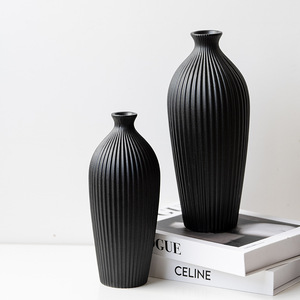 Juego de Jarrones de Cerámica con Rayas Negras, Decoración Minimalista para el Hogar, Arreglo Floral, Jarrón Moderno - Product Image 3