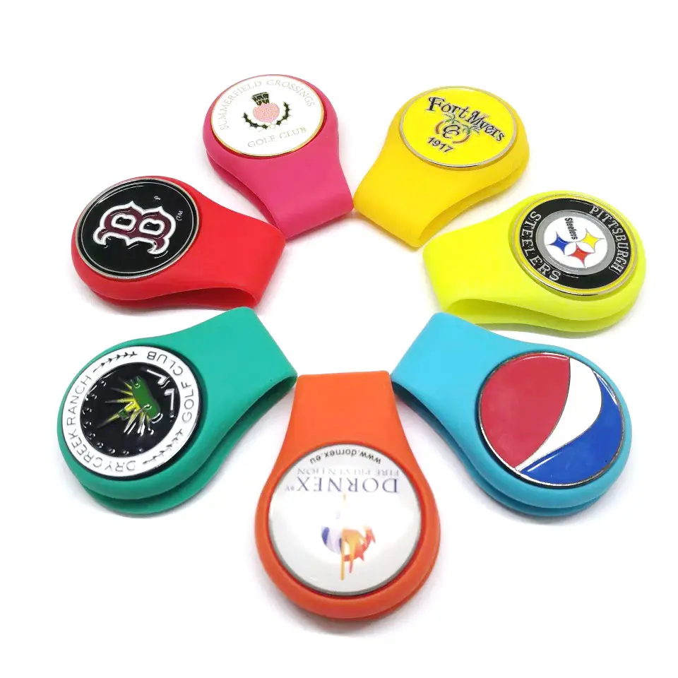 Klip topi Golf magnetik silikon pegolf dengan hadiah bola Golf 10 warna PIN & PIN gratis Logo Laser penanda cangkir timah bola J022