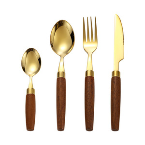 Japanese Style 304 Stainless Steel Cutlery Set With Sapele Wood Handle For Steak Forks <b>Spoons</b> Dishwasher Safe - Product Image 4