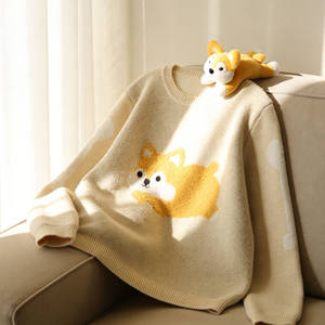 <span class=keywords><strong>Pull</strong></span> à col rond unisexe automne-hiver 2026, manches longues, décontracté, ample, en tricot avec peluche corgi - Product Image 2