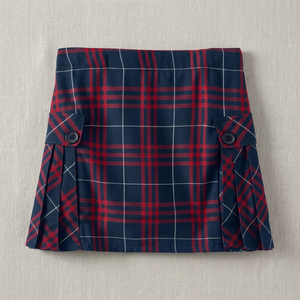 Girls Navy Red Plaid <b>Pleated</b> <b>School</b> Uniform <b>Skirt</b> Woven Bottoms - Product Image 3
