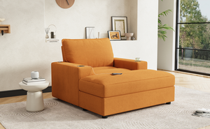 Modern Oversized Chaise Lounge Chair with <b>Storage</b> Ottoman Corduroy Sofa Bed for Living Room with Cup Holders & USB Charging Port - Product Image 3