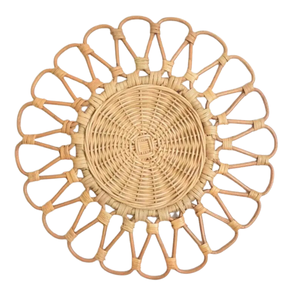 Handmade Natural Rattan Charger Plate Floral <strong>Round</strong> Placemats Flower-Shaped Rattan Mat <strong>Round</strong> Rattan <strong>Tablemats</strong> - Product Image 1