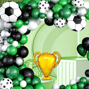 Kit <span class=keywords><strong>de</strong></span> <span class=keywords><strong>Arco</strong></span> <span class=keywords><strong>de</strong></span> Globos <span class=keywords><strong>de</strong></span> Fútbol <span class=keywords><strong>para</strong></span> Niños, Kit <span class=keywords><strong>de</strong></span> <span class=keywords><strong>Arco</strong></span> <span class=keywords><strong>de</strong></span> Globos <span class=keywords><strong>de</strong></span> Fútbol Verde con Globos <span class=keywords><strong>de</strong></span> Látex Verde Oscuro, Negro, Blanco y Plateado Metálico - Product Image 1
