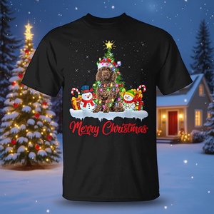 T-shirt de Noël pour chien Toy Poodle, motif arbre de Noël et Père Noël, noir - Product Image 3
