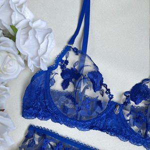 VI402, lencería de lujo floral, liguero bordado, ropa interior sexy, malla transparente, erótica, conjunto de lencería sexy de 3 piezas para mujer - Product Image 3