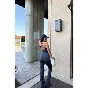 Combinaison longue à bretelles imprimé floral anthracite pour femme, col halter, taille haute, style fitness, sexy, longueur midi, imprimé - Product Image 2