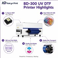 Impresora UV DTF BD2-300 de 300 mm con 1 Cabezal DX7, Tinta UV CMYKW para Impresión de Etiquetas de Cristal, Adhesivos, Vidrio, Metal, Azulejos y Calcomanías