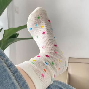 Women <b>Breathable</b> Mid-Calf <b>Socks</b> Colored Dots And Black White Dots Cotton Summer Thin <b>Socks</b> For Youth - Product Image 2