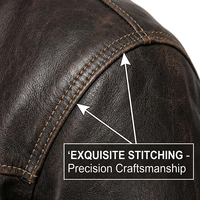 Blouson de moto en cuir classique rétro OEM avec fermeture éclair, en cuir de mouton délavé pour homme, vente en gros