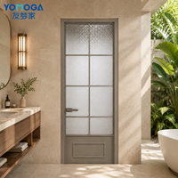 Porte de salle de bain en verre givré avec cadre en aluminium, porte en verre pour l'intimité, pour maisons modernes