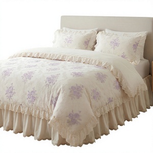Custom <strong>Lavender</strong> French Lace Jacquard Duvet Cover Set 4 Piece Bed Skirt <strong>Bedding</strong> OEM - Product Image 3