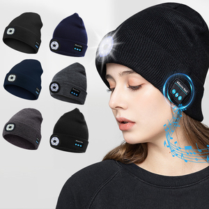 Bán buôn unisex đan âm nhạc không dây Beanie LED ánh sáng Loa tai nghe <span class=keywords><strong>bluetooth</strong></span> Beanie cap - Product Image 2