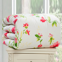 Parure de Lit de Chambre à Coucher 7 Pièces, Housse de Couette Fleurs en Duvet, Draps de Lit Floral Rose Foncé, Lavage à l'Eau, Ponçage, Taille Queen
