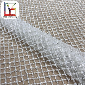 Di lusso ad alta densità perline di perle tessuto di pizzo <span class=keywords><strong>bianco</strong></span> francese da sposa pesante con perline in <span class=keywords><strong>Tulle</strong></span> tessuto di pizzo per abito da sposa - Product Image 4