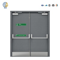 Porte coupe-feu contemporaine à double battant en acier gris avec cadre métallique, 2 barres anti-panique, résistance au feu 60/90/120 minutes, avec plaque de protection en acier inoxydable
