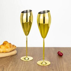 Flûte à champagne en acier inoxydable de 200 ml, forme tulipe unique, résistante aux chocs, à long pied, pour bar, hôtel, restaurant - Product Image 2