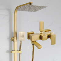 Ensemble de douche en cuivre finition or brossé, robinet noir électroplaqué à double commande eau chaude/froide, douche carrée effet pluie pour salle de bain
