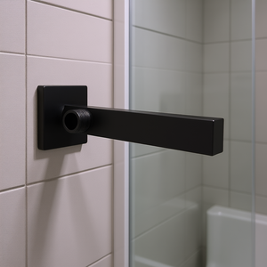 Brazo de Ducha Cuadrado de Latón Sólido Negro Mate para Montaje en Pared con Brida, Accesorio para Cuarto de Ducha - Product Image 2