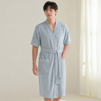 Peignoir d'été unisexe respirant, absorbant et à séchage rapide, luxueux, pour sauna, en polyester éponge, longueur intégrale, à revers