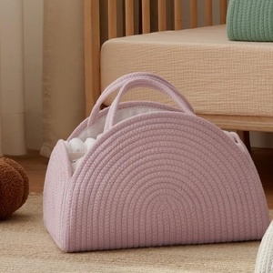 Cotton <strong>Rope</strong> Baby Diaper Caddy Organizer <strong>Basket</strong> Large Baby Shower Caddy Nursery Bin Newborn Essentials <strong>Basket</strong> With Handle - Product Image 6