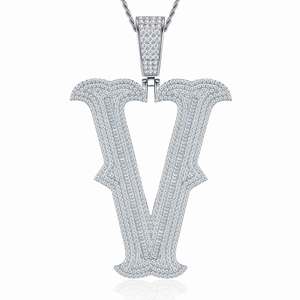 Collier Pendentif Lettre <span class=keywords><strong>V</strong></span> en Moissanite VVS, Argent 925 Plaqué Platine, Bijoux Hip Hop Personnalisés avec Nom, Vente en Gros Usine - Product Image 1