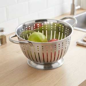 Colador Redondo de Acero Inoxidable con Acabado Cromado para Lavar Frutas y Verduras, con Base, Apto para Lavavajillas, Ecológico - Product Image 2