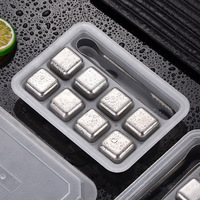Pierres à whisky réutilisables en acier inoxydable 304 avec logo personnalisé, écologiques, certifiées CE, accessoires de bar en stock