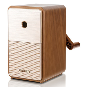 Deli Pencil Sharpener Manual Hand Crank Wooden Design For Students School Use - Product Image 1