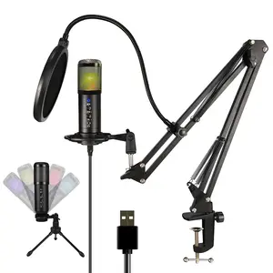 Live Karaoke Rgb Licht Stemopname Usb Condensor Studio Gaming Microfoon En Accessoires Sans Fil Professionnel