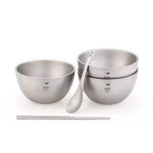 Bol à nouilles isotherme en titane personnalisé à double paroi, portable, rond, argenté, pour le camping et l'alpinisme - Product Image 3