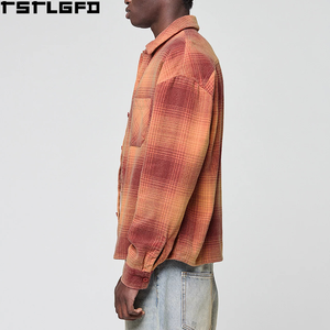 Chemise en flanelle à carreaux orange rouille, boutonnée, manches longues, col rabattu, double poche poitrine, surchemise décontractée, vente en gros personnalisée - Product Image 4