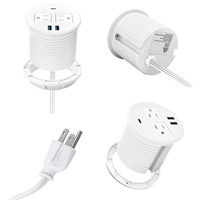 Multiprise encastrable en plastique Toma, prise de bureau, 2 prises CA, 3 ports de charge USB, cordon d'extension de 2 m