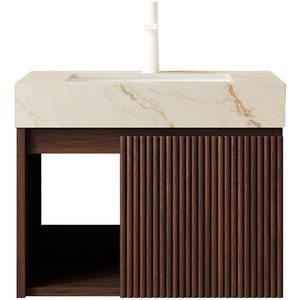 Meuble-lavabo de salle de bain <span class=keywords><strong>EIDEN</strong></span> 24 pouces, armoire de rangement suspendue, dessus en pierre frittée veinée or crème et lavabo en céramique avec 1 vasque - Product Image 3