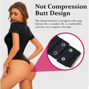 Wholesale Women's Basic <b>Onesie</b> Bodysuit Top Round Neck <b>Short</b> Sleeve Fashion Solid Black T Shirt Shapewear - Product Image 2